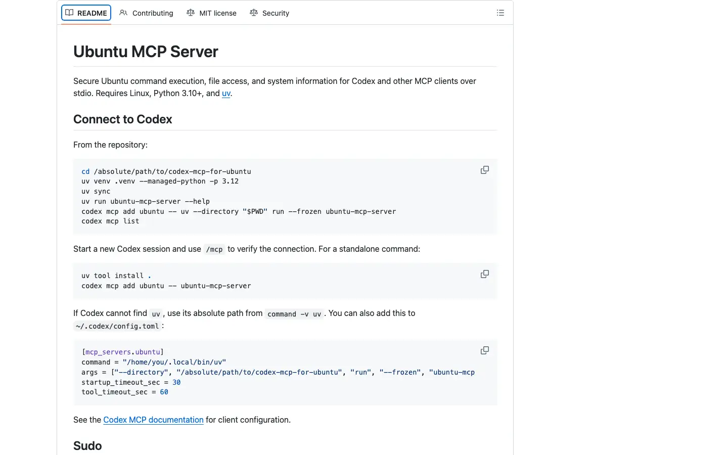 codex-mcp-for-ubuntu README preview